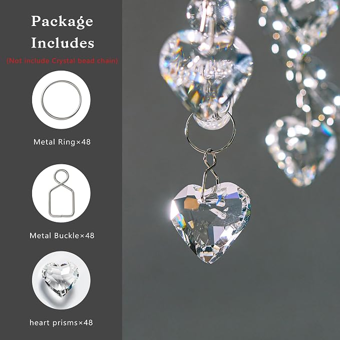 48pcs 20mm Crystal Heart Prism Sun Catchers Clear Chandelier Crystals Beads | Prisms,Rainbow Maker Suncatchers for Window,Garden,Glass Ornaments for Christmas Tree Home, Wedding,Valentine's Day Gift