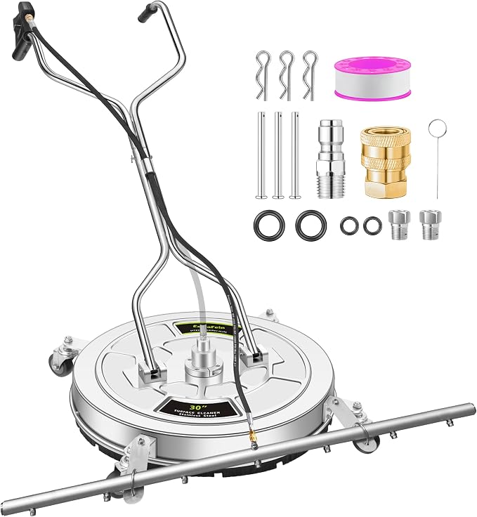 30" Pressure Washer Surface Cleaner Ultra with 7 Nozzles Water Broom | Stainless Steel Dual Handle Power Washer Surface Cleaner for Patio Decker Concrete Driveway, 5000 PSI