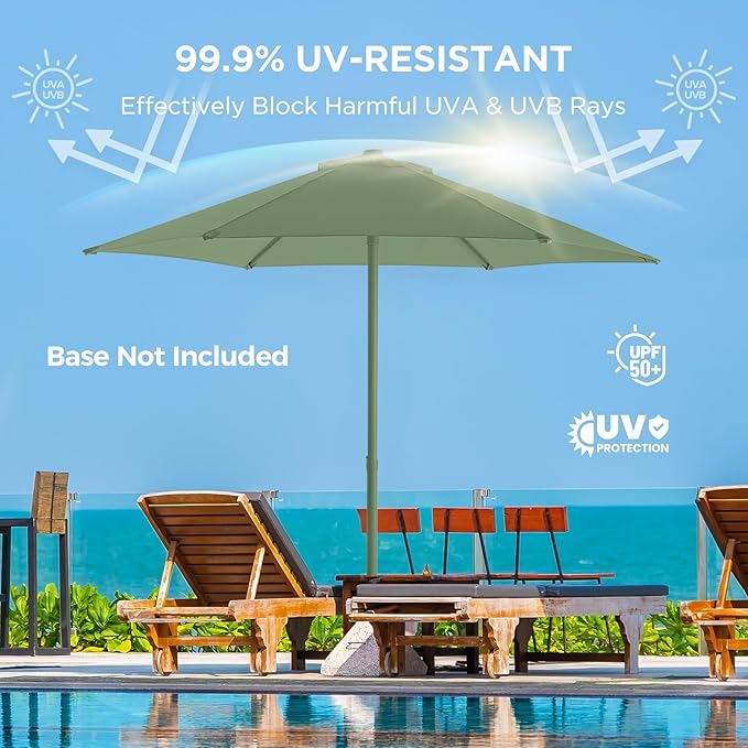 HOMSHADE 7.5ft Outdoor 1S Push-Up Patio Umbrella - Market Table Pool Deck Umbrella UPF50+ UV Protection with 6 Sturdy Ribs for Balcony, Garden, Lawn, Backyard (Light Green)