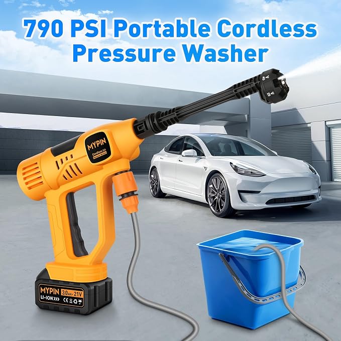 Upgraded LCD Display Portable Cordless Washer, 21V 2x3.0AH Rechargeable Batteries, 6-in-1 Nozzle for Car Floor Wall Fence Cleaning,10 Adjustable Pressure Modes