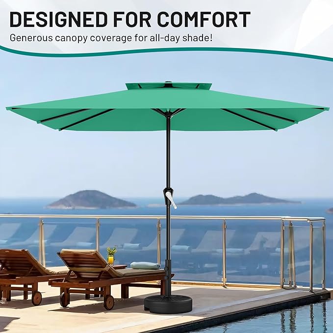 AreShark 8'x10' 2 Tiers Rectangular Patio Umbrella - Outdoor Umbrella Waterproof UV Protection, Market Table Umbrella w/Crank for Pool, Backyard, Deck(Turquoise)