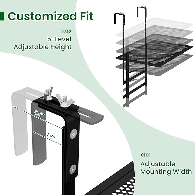 Tangkula Balcony Railing Table, 48" Outdoor Space-Saving Folding Hanging Table with 5-Level Adjustable Height, Metal Frame, Fits Railings Up to 1.5"-3.5" Thick for Patio, Porch, Deck