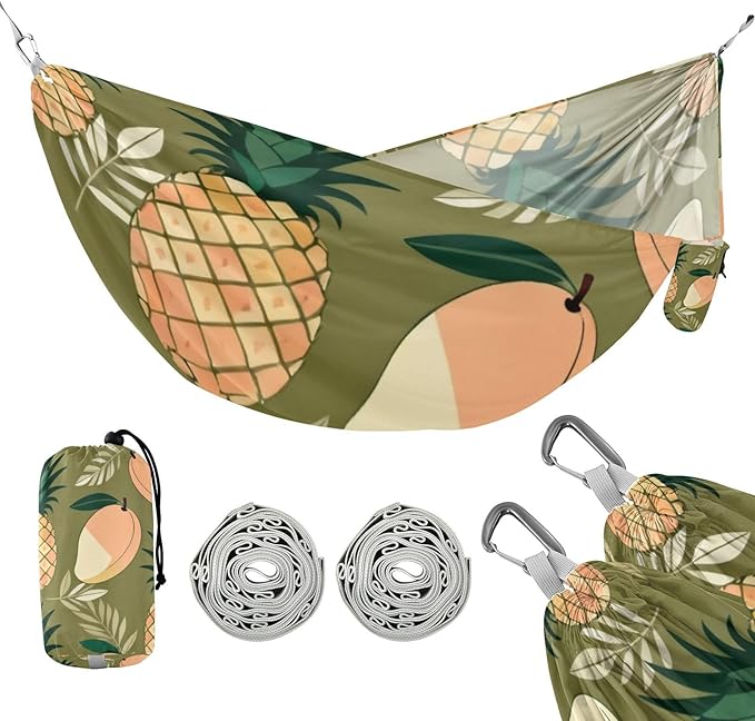 Tropical Fruits Outdoor Hammock with Tree Straps for Outside Patio Garden