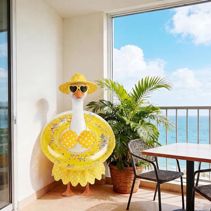 hoyuwak Bikini Goose Outfits Summer Hawaiian Porch Goose Outfits with Swimming Ring Sunglasses Hat for 23" Geese Yard Decor