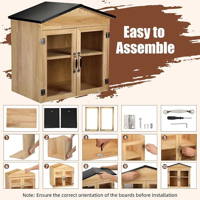 Outdoor Little Free Library Box, Weather-Resistant Wooden Blessing Box with Metal Roof & Adjustable Shelf, Easy-to-Assemble Lending Library for Books, Food Pantry for Neighborhood Community