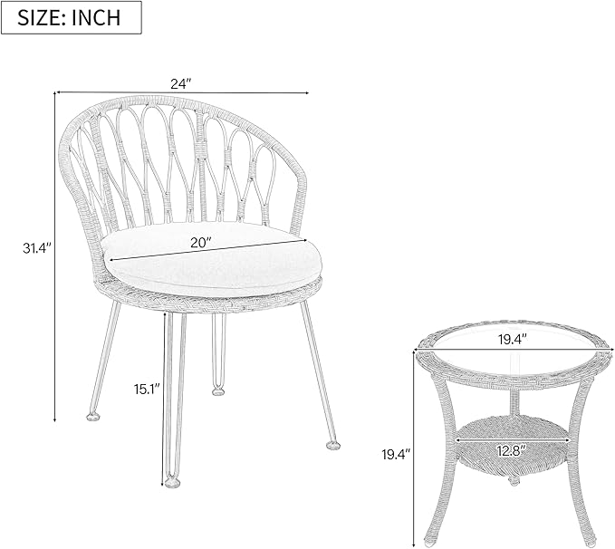 Montary 3 - Piece Outdoor Leisure Set,2 Stylish Hand - Woven Rattan Single Chairs & a Sturdy Tempered Glass Round Table - Ideal for Relaxing on Balconies and Courtyards,Brown & Beige