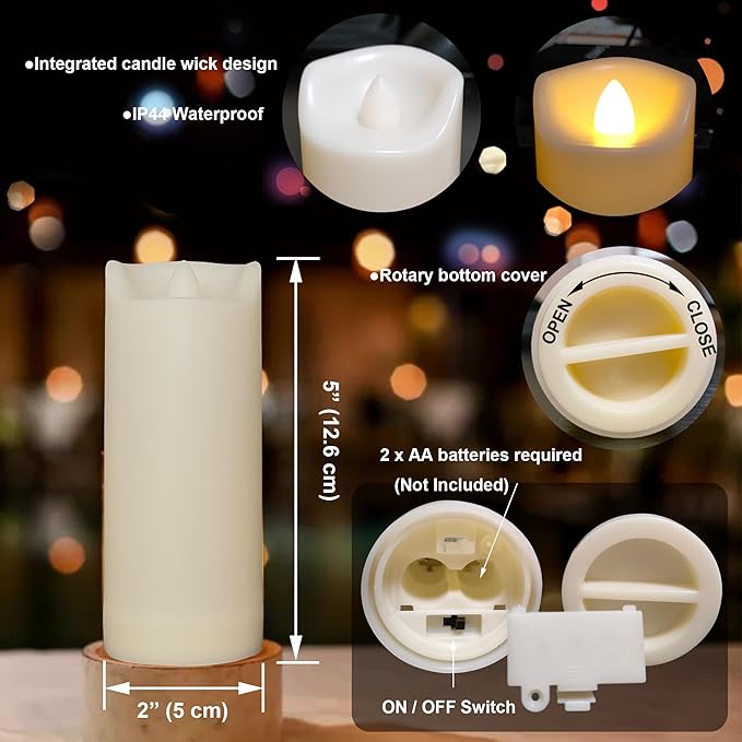 iZAN 4 Pack Flameless Battery Operated LED Pillar Candles with Remote Outdoor Waterproof Flickering Decorative Lights for Halloween Christmas Home Kitchen Décor Wedding Party Event Decorations 2”x5”