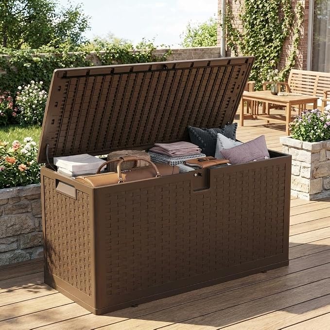CABIHOME 73 Gallon Waterproof Outdoor Storage Box, Lockable Resin Deck Box for Package Delivery, Ideal for Furniture Cushions & Patio Deck Storage