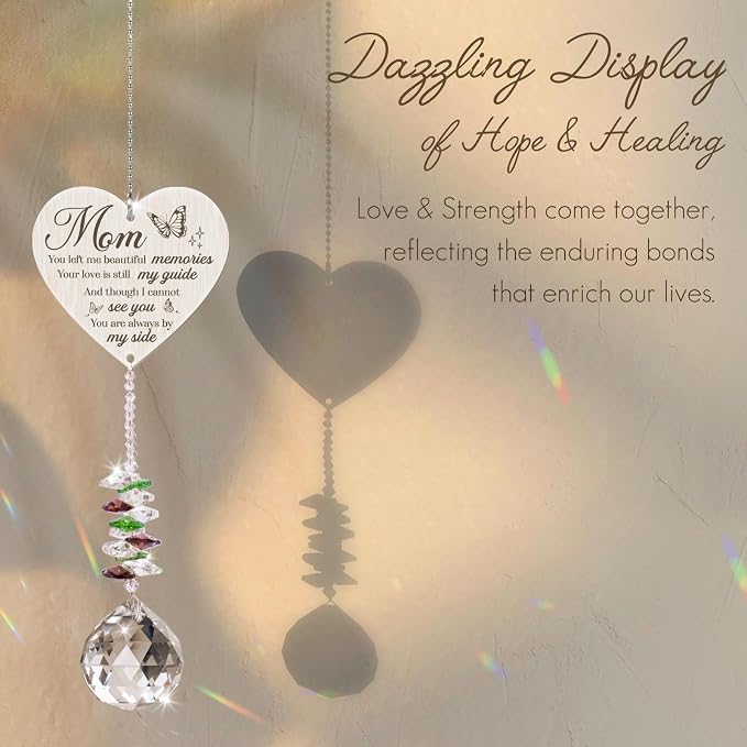 Mom in Heaven Memorial Crystal Suncatcher,Memorial Gifts for Loss of Mom,Loss of a Mother Sympathy Gifts,Hanging Crystals Ornament for Window Rainbow Maker Prisms Home Decor Gift