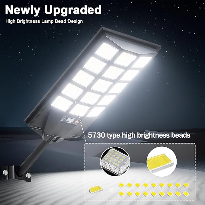 Jercoda Solar Lights Outdoor Waterproof, 50000LM 6500K Dusk to Dawn Solar Powered Street Light Motion Sensor with Remote, LED Security Flood Light for Outside Garden Yard Parking Lot Pathway, 2 Pack