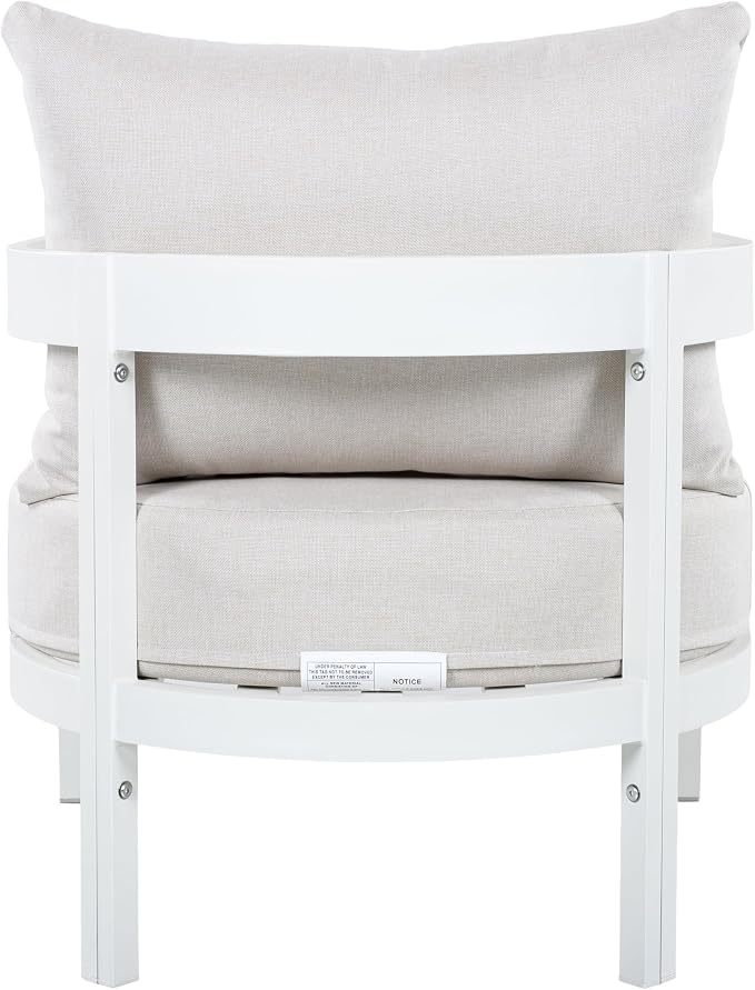 Christopher Knight Home Lula 5-Seater Patio Furniture Set with Coffee Table, 4 Piece Outdoor Conversation Set with Cushion, Aluminum Outdoor Sectional Sofa Set, White+Beige