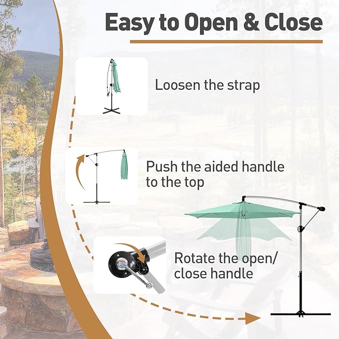 COSIEST Offset Patio Umbrella, Cantilever Hanging Outdoor Umbrella w/360-degree Rotation, Handy Crank, UV/Waterproof Canopy, 6 Ribs for Market, Backyard, Poolside, Garden