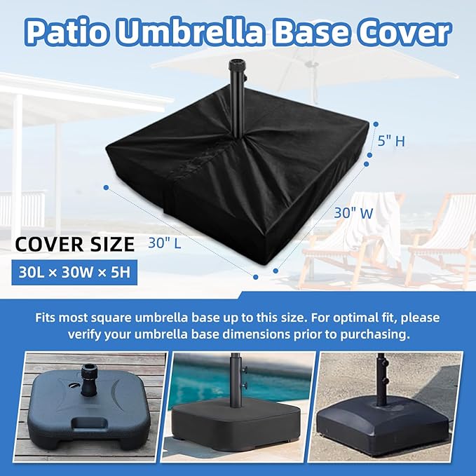 Patio Umbrella Base Cover for Outdoor Umbrellas Base,Heavy Duty 600D Waterproof Anti-UV,30"L x 30"W x 5"H,Outside Square Umbrella Stand Base Covers (Black)