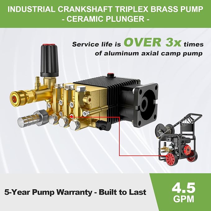 4400PSI Gas Pressure Washer with Hose Reel, 4.5 GPM, Key One-Button Start 420CC 15HP Commercial Pressure Washer with 50FT 3/8" Hose, Spray Gun & Wand, 5 Quick Connect Nozzles