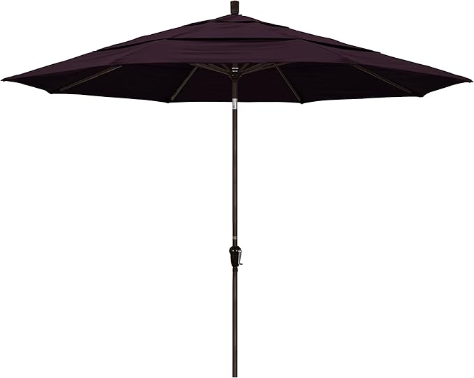 California Umbrella 11' Round Aluminum Market Umbrella, Crank Lift, Auto Tilt, Bronze Pole, Pacifica Purple
