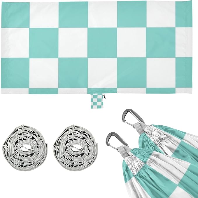 Green and White American Plaid 330lb Capacity Camping Hammock with Portabl Carry Bag Portable Hammock for Patio Backyard Lounge Base hamacas para adultos 2 Personas