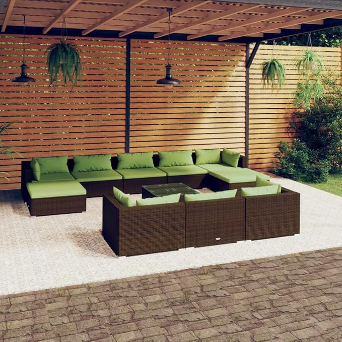 11 Piece Patio Lounge Set with Cushion, Furniture Conversation Sets Outdoor Patio Sectional Patio Lounge Set Piece Patio Set s Brown Poly Rattan