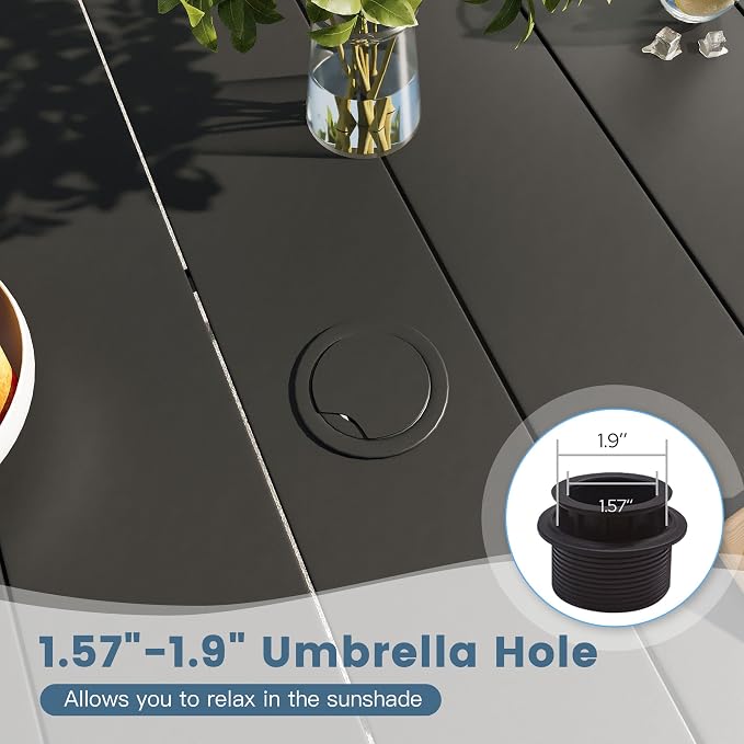 DIFY 5 Pieces Outdoor Dining Set, Metal Patio Table and Chairs Set for 4 with Umbrella Hole, 40.2" Black Square Table and Blue Textilene Swivel Patio Chairs for Garden, Backyard, Poolside