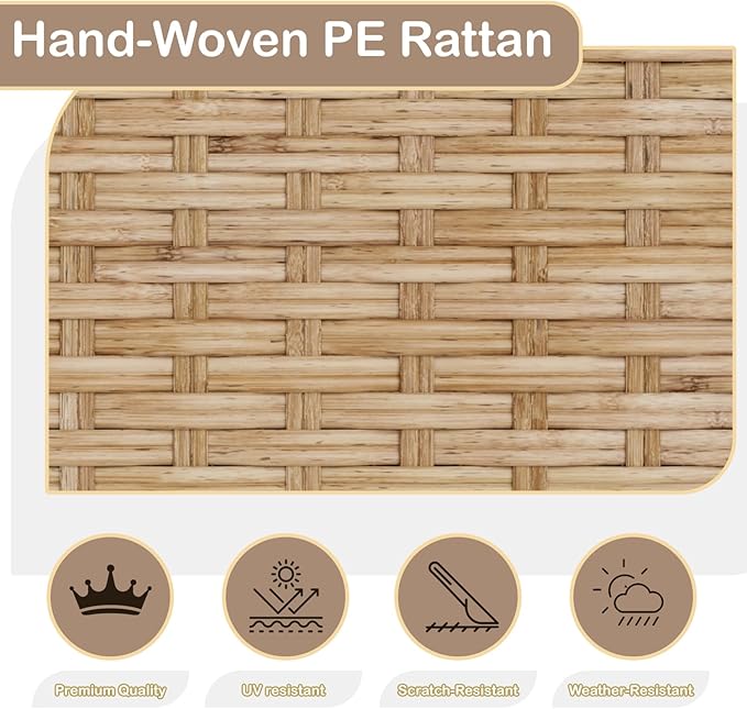 Outdoor Patio Furniture Set, 7 Piece Outdoor Sectional Sofa Wicker Patio Conversation Couch Set, All Weather PE Rattan Sofa with Table and Cushions for Garden, Poolside, Backyard (Beige)