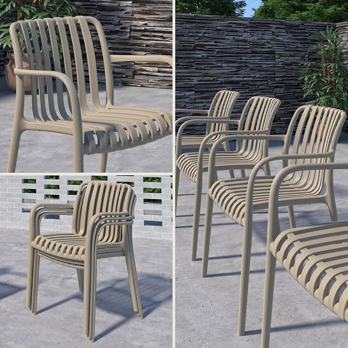 Urban Elements Frida Rectangular Extendable Patio Furniture Set | 100% Certified Teak Finish | Backyard Furniture, Outside Table and Chairs, Rectangular Outdoor Dining Set (Sand, 9-Piece)