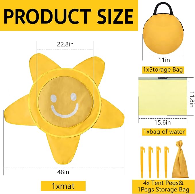 RunNico Pop Up Beach Pool, Portable Toddler Beach Pit with Water Bag and Storage Bag, Cute Shape Beach Pool Puddle for Outdoor Summer Beach Camping Traveling Vacation (Starfish)