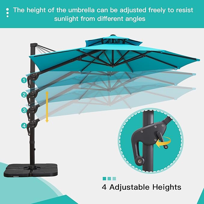 Sunnyglade 11FT Double Top Cantilever Patio Umbrella Deluxe Offset Umbrella 360° Rotation & Integrated Tilting System Heavy Duty Outdoor Umbrella for Market Garden Deck Pool Backyard Patio(Blue)