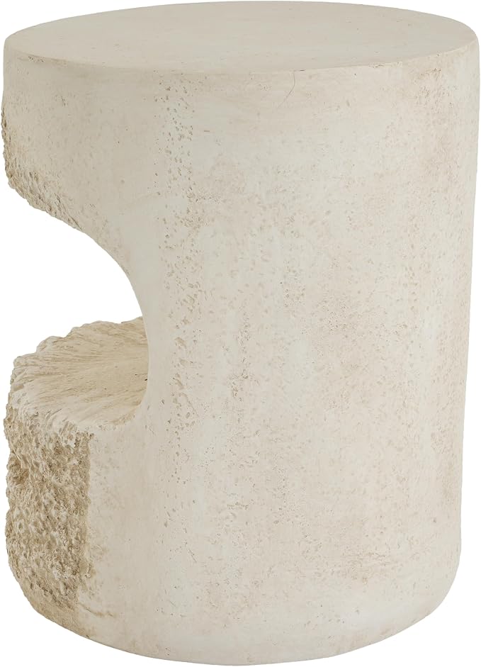 Merax Outdoor Patio Side Table, Modern Organic MGO Round Accent Side Table, 20.25" Height Small End Table with Beige Tone Travertine-Look Textured for Poolish Garden Balcony