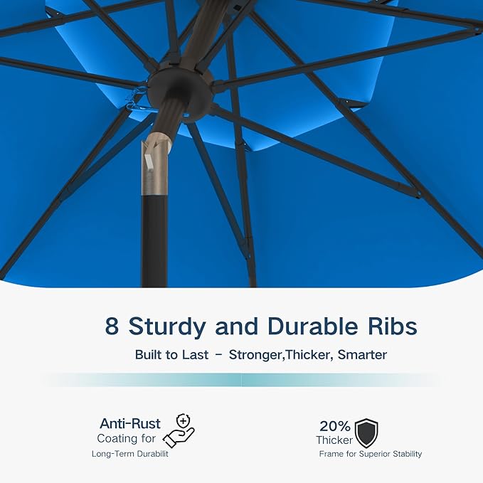 10FT Patio Umbrella 3 Tiers Outdoor Market Umbrella w/Push Button Tilt, Crank, UV and Waterproof Table Umbrella for Garden, Pool, Backyard, Deck, Lawn, Royal Blue