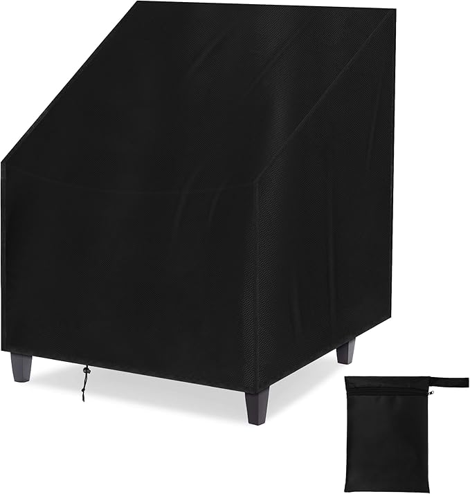 Outdoor Chair Cover Waterproof, High Back Stackable Patio Chair Cover for Lawn Furniture for Protecting (Black, 34Wx30Dx38.5H)