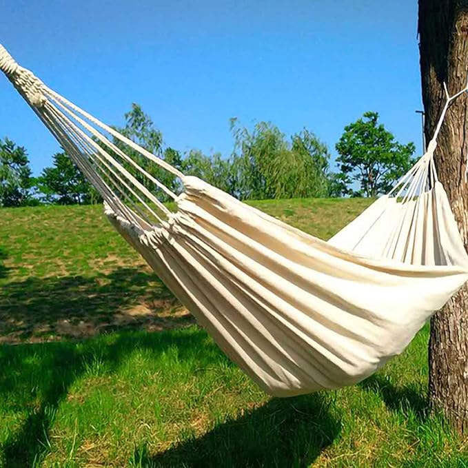 Camping Hammock Bed Outdoor Double Hammock Camping Rope Swing Chair Canvas Hammocks for Terrace Travel Hiking Indoor Home Decor Hammock Swing