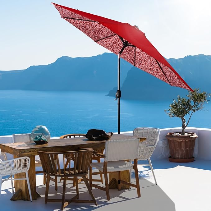 Backyard Expressions 9 ft. Patio Umbrella, Market Table Umbrella w/Tilt and Crank, 8 Ribs