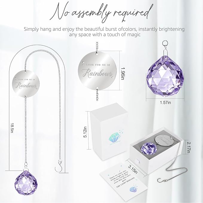 Mooncraftlogy Memorial Gift for Loss of Loved One, Light Crystal Suncatcher | Unique Sympathy Idea, Purple Memory Prism Crystal Ball, Grief Rainbow Sun Catcher, Bereavement Box for Mom Dad Son Daughter