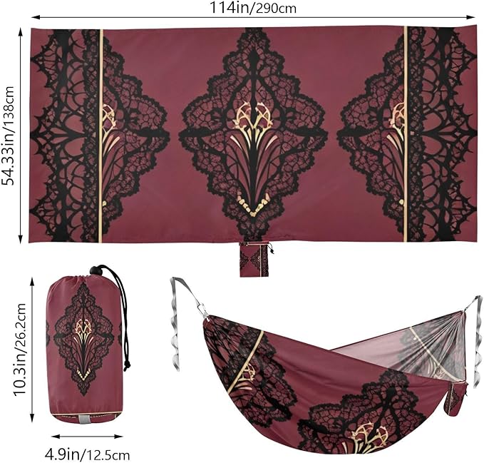 Burgundy Lace Outdoor Hammocks with Tree Straps Cloth Hammock for Camping Travel Accessories