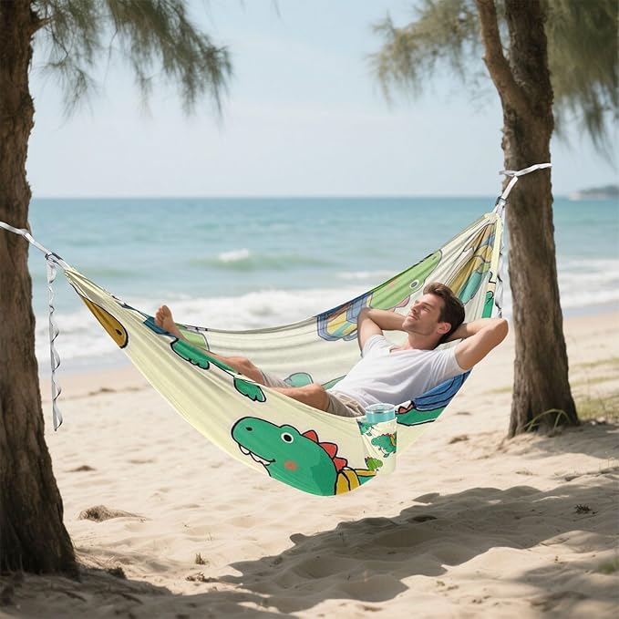 Beige Cartoon Cute Dinosaur Silhouette 330lb Capacity Hammocks with Hanging Ropree Hammock for Camping Travel Accessories Base para hamacas