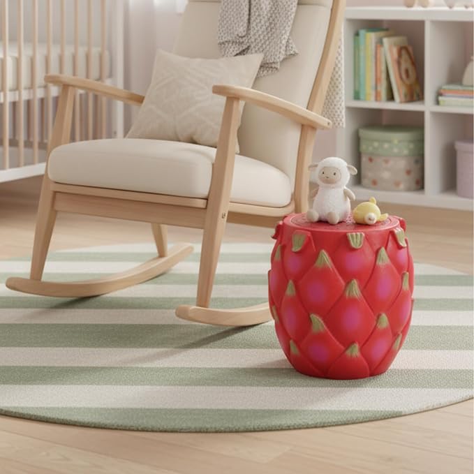 Realistic Fruit Stool, Small Resin Footrest Side Table, Indoor/Outdoor Decorative Plant Seat for Garden, Patio, Playroom, Kids' Room, Weather-Resistant (Dragon Fruit)
