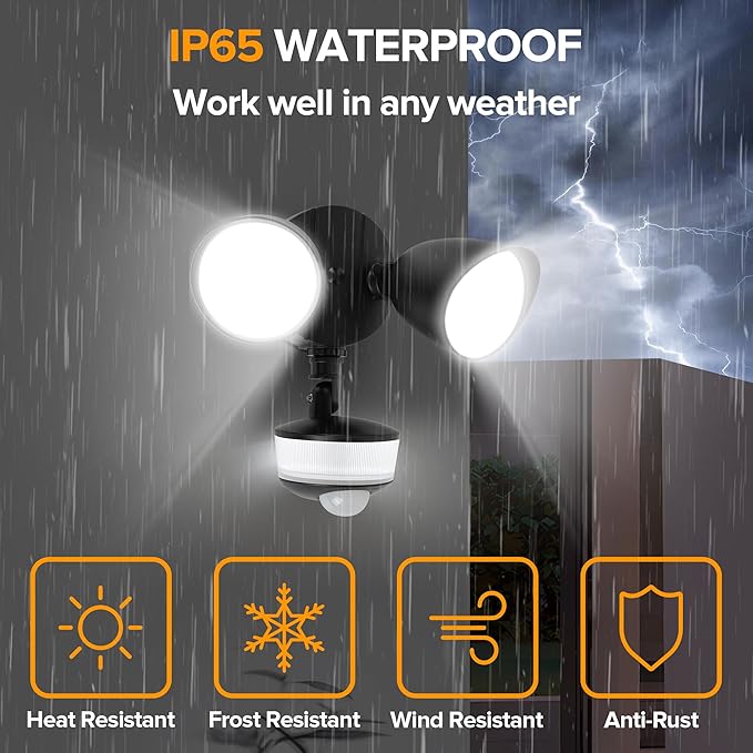 LUTEC 34W 3000 Lumen Motion Sensor Outdoor Lights, 5000K Daylight, IP65 Waterproof Flood Lights Outdoor with Night Light, Dusk to Dawn Motion Detector LED Security Light for Outside Garage, Yard-Black