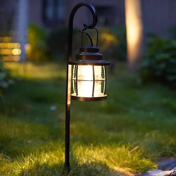 GOODSMANN Low Voltage Pathway Light 1.1W 12V AC Outdoor Lantern Shaped Path Light Metal Landscape Lighting 32 Lumen 2900K Warm White Hardwired Walkway Light with Connector and Stake for Lawn Garden