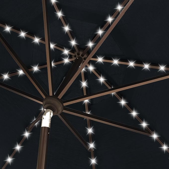 EliteShade USA 10-Year-Non-Fading 10ft Market Patio Umbrella, Commercial Grade Table Sun Umbrella with 80 Solar LED Lights, Crank Open, Windproof & UPF 50+ UV Protection for Garden, Deck, Pool, Backyard, Black