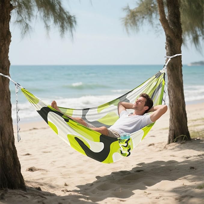 Bold Lines Solid Color Lime White Black 330lb Capacity Camping Hammocks with Tree Straps Tree Hammock for Indoor Outdoor Patio Base para hamaca