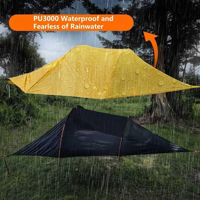 Camping Hammock Tent, Large Triangle Hammocks for 1-3 Persons-Portable Camping Hommock with Mosquito Net for Outside, Hiking Travel(Military Green)