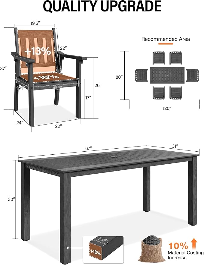 YEFU Outdoor Patio Dining Sets: All Weather 12 Piece Dining Table Set for 10 with Umbrella Hole & Aluminum Frame - Outdoor Furniture 2 Table and 10 Chairs for Outside Backyard/Porch/Deck Grey