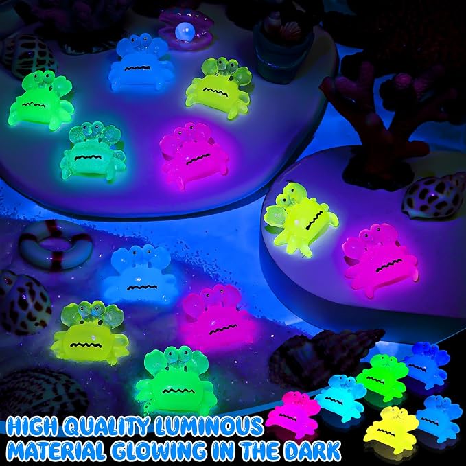 126PCS Luminous Mini Resin Crabs Tiny Crab Figurines Miniature Crabs | Cute Crab Figurines Glow in The Dark, Tiny Miniature Crab Animals, Micro Moss Landscape Dollhouse Pots DIY Crafts Hidden Game