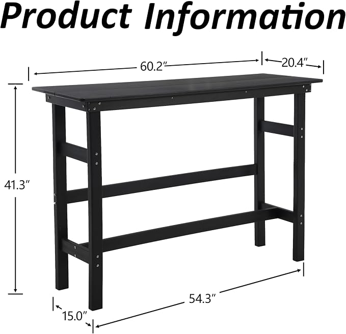 Outdoor Bar Table, HDPE Patio Pub Table, Weather-Resistant Tall Console Table for Backyard, Balcony & Garden, Durable All-Weather High Top Table, Easy Maintenance,Black