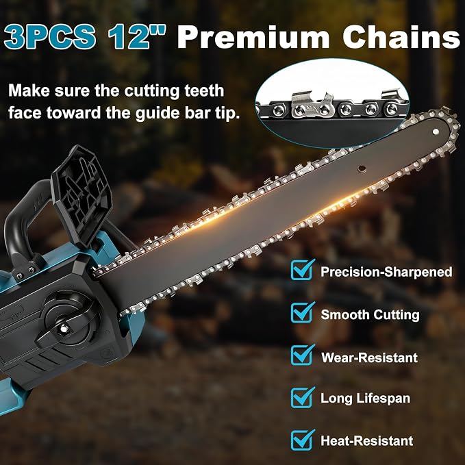 12 Inch Brushless Chainsaw Cordless for Bosch 18V Battery, Handheld Electric Chain Saw with 3 Chains, Tool-free Chain Tension and Auto Oiling for Wood Cutting Tree Trimming (Battery Not Included)