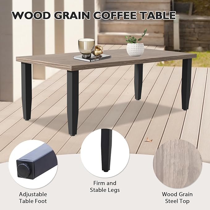 EAGLE PEAK Modern Wicker Outdoor Patio Furniture Set, Patio Conversation Set, 2 Chairs, 2-Seat Loveseat, Coffee Table and Side Table, 5 Pieces, Brown/Gray