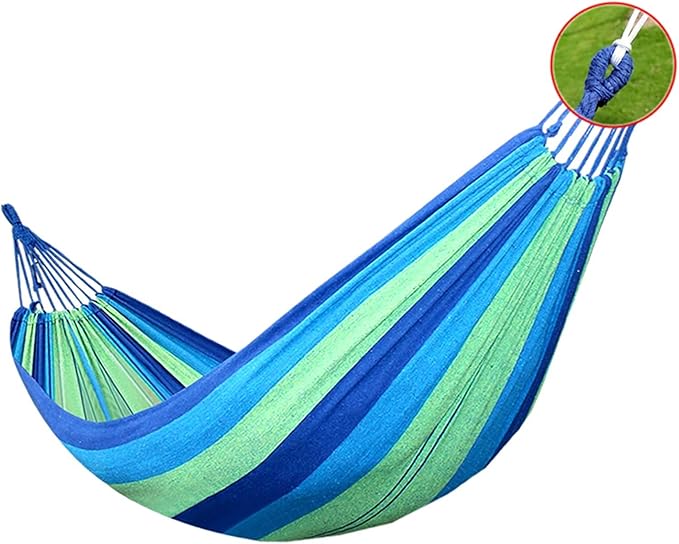 Camping Hammock, Outdoor Cotton Hammock 190 x 80 cm Portable Hammock for Camping, Terrace, Backyard, Porch, Courtyard Beach Outdoor and Indoor use(Blue)