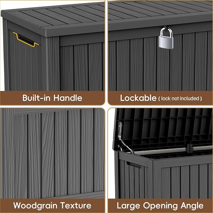 LubanNese Outdoor Storage Box, Waterproof Deck Box, Outdoor Patio Storage Bin, Weatherproof (Black, 180 Gallon)