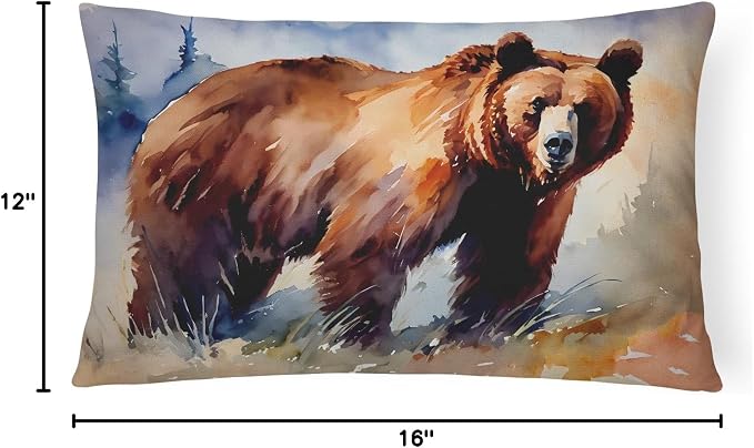 Caroline's Treasures DAC2927PW1216 Grizzly Bear Throw Pillow Machine Washable, Indoor Outdoor Decorative Pillow for Couch, Bed or Patio, 12HX16W