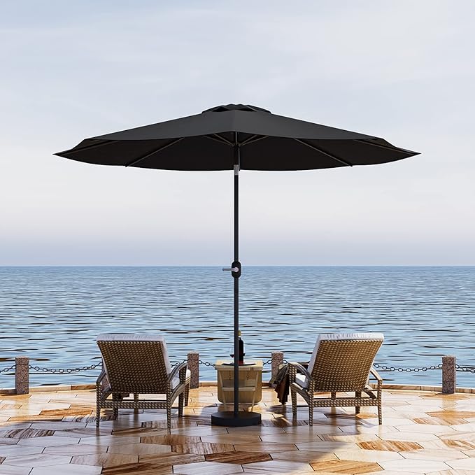 Greesum Patio Umbrella, Outdoor Table Umbrella with Push Button Tilt, Crank and 8 Sturdy Ribs