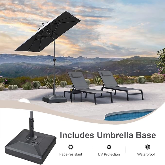 PURPLE LEAF 6.5' x 6.5' Square Patio Market Umbrella with Base Outdoor Table Umbrellas Aluminum Frame Sun Shade with 8 Sturdy Ribs Tilt for Garden Deck Lawn Pool Gray